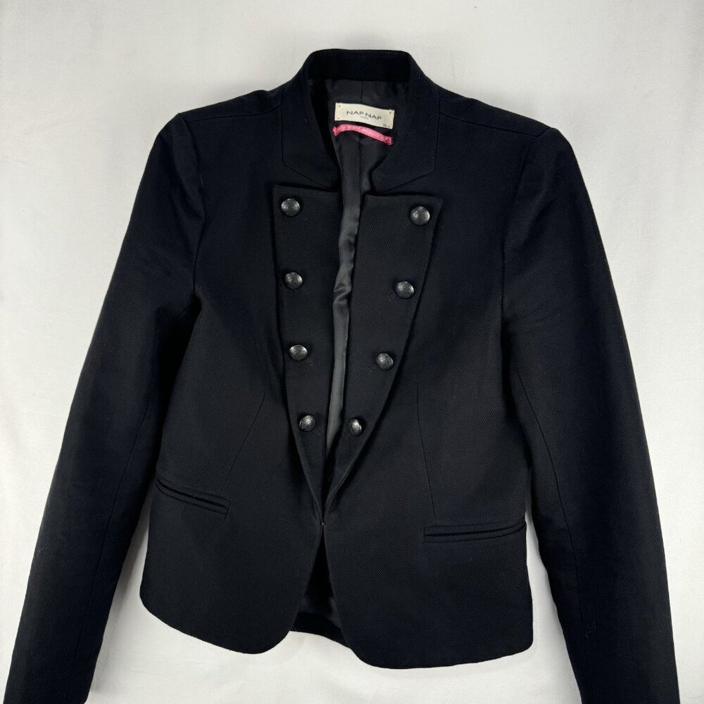 Naf Naf Military/March Band/ Dark Academia Black Blazer Sz 36/S 100% Cotton